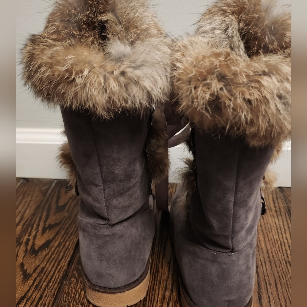 Handmade Cinnabelle Rabbit Fur and Suede Leather Lace up Boots - Picture 5 of 10